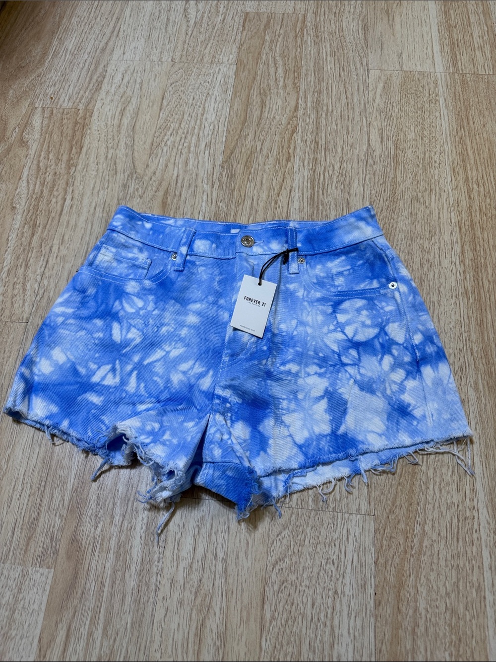 Forever 21 Blue & White Tie-Dye Denim Shorts